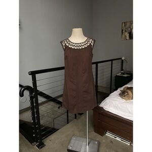 Brown Geometric Boxy Dress Size Small Super Unique Design